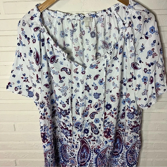 Talbots Red, White and Blue Paisley Short Sleeve Flowy Top, Women’s Size Large - Picture 2 of 7